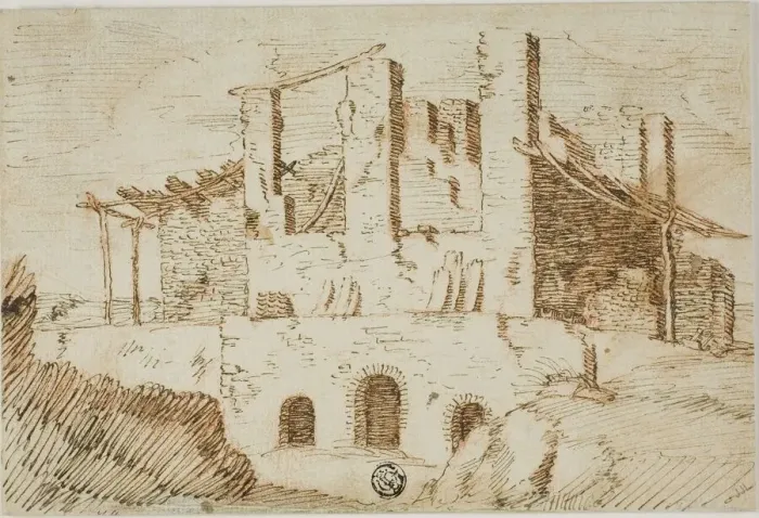 Framed Print : Ruins with Farm Shed, c. 1600. Creator: Unknown Framed Print : Ruins with Farm Shed, c. 1600. Creator: Unknown