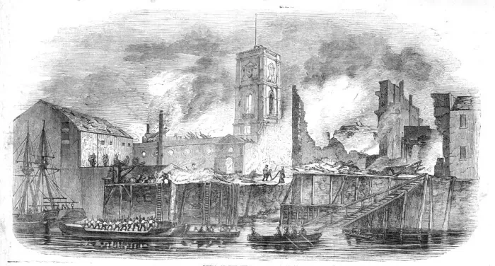 Framed Print : Ruins of the fire, 1843. Creator: Unknown Framed Print : Ruins of the fire, 1843. Creator: Unknown