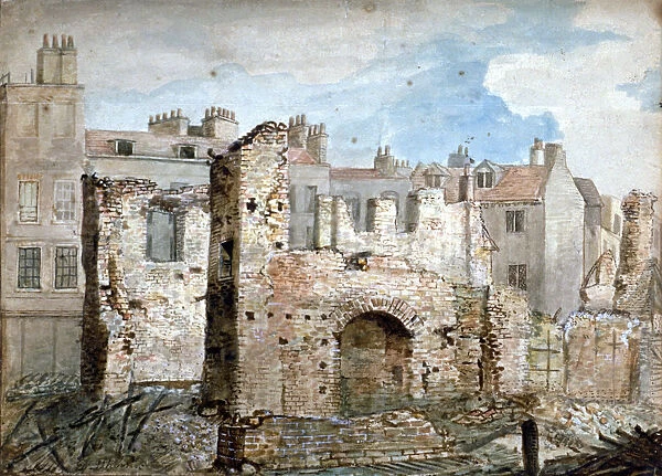 Ruins of a fire-damaged building in Bear Yard, Westminster, London, 1809