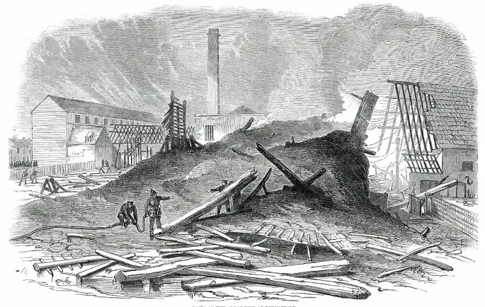 Framed Print : Ruins of the Great Fire at Bermondsey, 1850. Creator: Unknown Framed Print : Ruins of the Great Fire at Bermondsey, 1850. Creator: Unknown