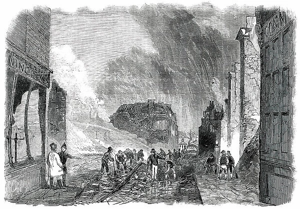 Ruins of the Great Fire at Gravesend - High-Street - looking North, 1850. Creator: Unknown