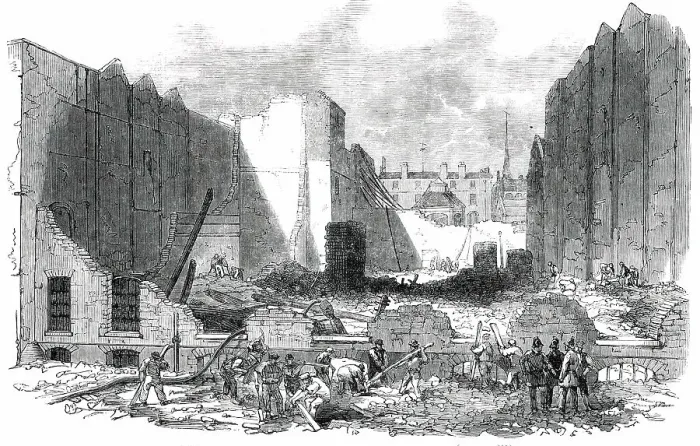 Framed Print : Ruins of the Great Fire in Mark-Lane - sketched from Seething-Lane, 1850. Creator: Unknown Framed Print : Ruins of the Great Fire in Mark-Lane - sketched from Seething-Lane, 1850. Creator: Unknown