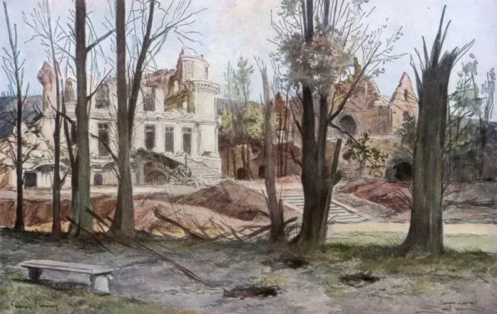 Framed Print : The Ruins of a House, Soupir, First World War, April 1917. Artist: Francois Flameng Framed Print : The Ruins of a House, Soupir, First World War, April 1917. Artist: Francois Flameng