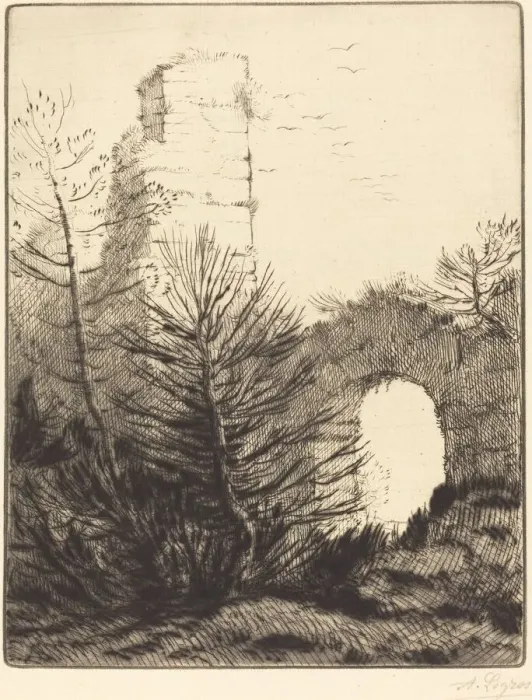 Framed Print : Ruins of a Monastery (Les ruines du monastere). Creator: Alphonse Legros Framed Print : Ruins of a Monastery (Les ruines du monastere). Creator: Alphonse Legros