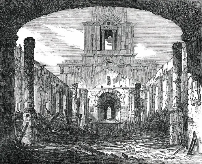 Framed Print : The Ruins [of St. Anne's Church], sketched from the East End, 1850. Creator: Unknown