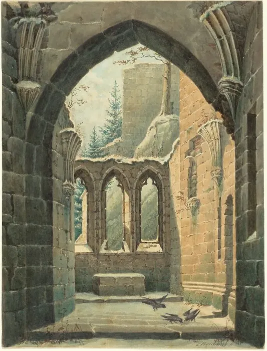 Framed Print : Ruins of the Oybin Monastery in Winter, c. 1830. Creator: Karl Heinrich Beichling