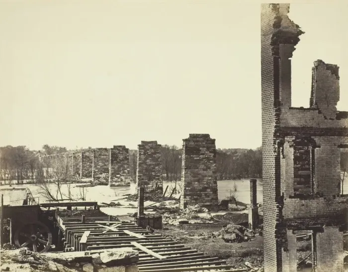 Framed Print : Ruins of Petersburg and Richard Railroad Bridge, April 1864. Creator: Alexander Gardner Framed Print : Ruins of Petersburg and Richard Railroad Bridge, April 1864. Creator: Alexander Gardner