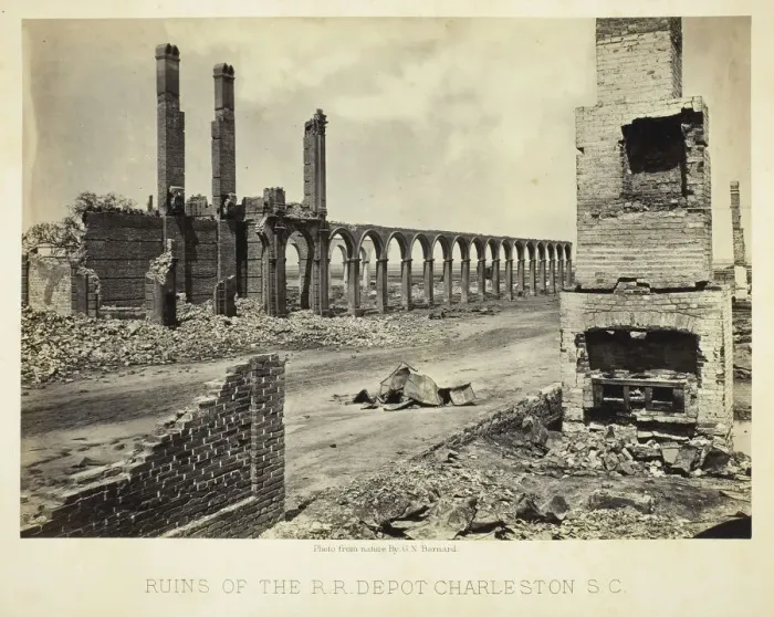 Framed Print : Ruins of the R. R. Depot Charleston, S. C. 1865. Creator: George N. Barnard