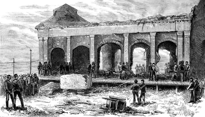 Framed Print : Ruins of the Rocket Store-House after the Explosion, 1883. Creator: Unknown Framed Print : Ruins of the Rocket Store-House after the Explosion, 1883. Creator: Unknown