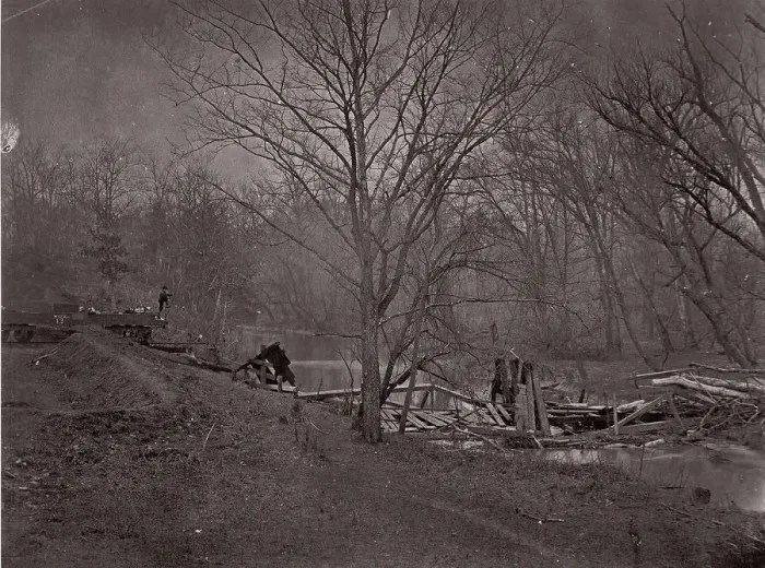 Framed Print : Ruins of RR Bridge. Bull Run, ca. 1862. Creator: Unknown Framed Print : Ruins of RR Bridge. Bull Run, ca. 1862. Creator: Unknown