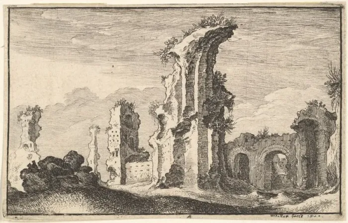 Framed Print : Ruins of St Croix de Jerusalem, 17th century. Creator: Wenceslaus Hollar Framed Print : Ruins of St Croix de Jerusalem, 17th century. Creator: Wenceslaus Hollar