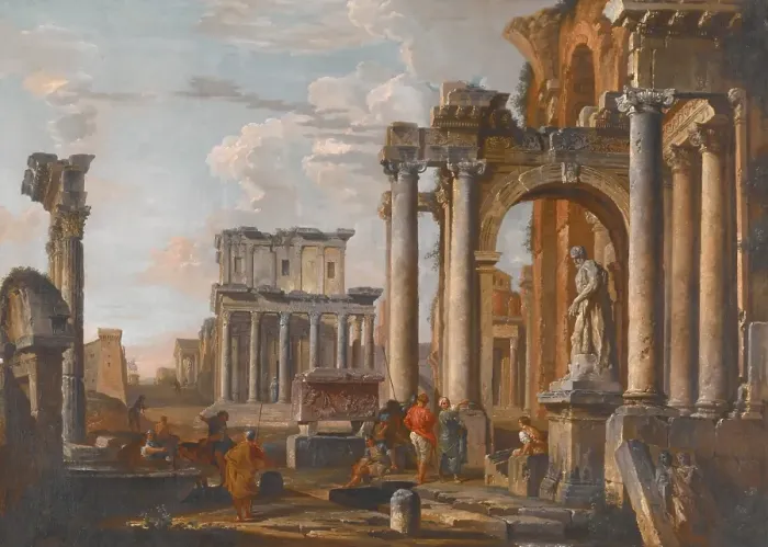 Framed Print : Ruins with the Temple of Antoninus and Faustina, about 1727-1730. Creator: Giovanni Paolo Panini Framed Print : Ruins with the Temple of Antoninus and Faustina, about 1727-1730. Creator: Giovanni Paolo Panini