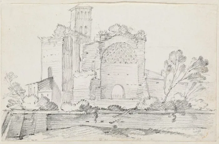 Framed Print : Ruins of the Temple of Venus and Rome in the Forum, 1744 / 1750. Creator: Joseph-Marie Vien the Elder Framed Print : Ruins of the Temple of Venus and Rome in the Forum, 1744 / 1750. Creator: Joseph-Marie Vien the Elder