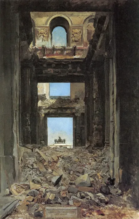 Framed Print : The Ruins of the Tuileries Palace after the Commune of 1871, 1877. Artist: Jean Louis Ernest Meissonier Framed Print : The Ruins of the Tuileries Palace after the Commune of 1871, 1877. Artist: Jean Louis Ernest Meissonier