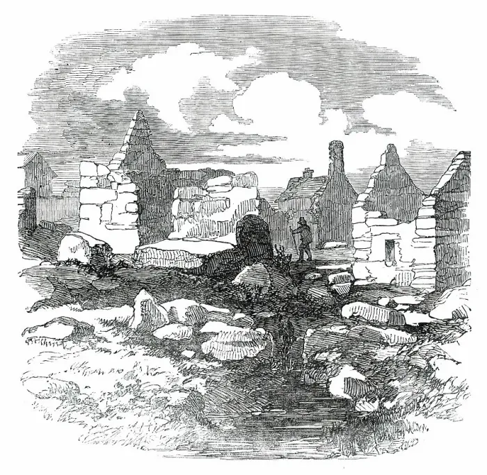 Framed Print : Ruins in the Village of Carihaken, County of Galway, 1850. Creator: Unknown Framed Print : Ruins in the Village of Carihaken, County of Galway, 1850. Creator: Unknown