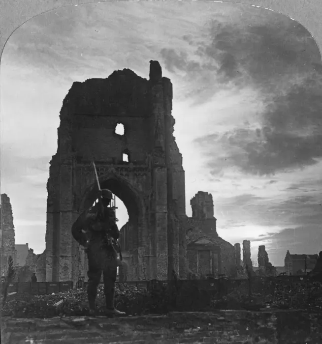 Framed Print : Ruins of Ypres, Flanders, Belgium, World War I, c1914-c1918. Artist: Realistic Travels Publishers Framed Print : Ruins of Ypres, Flanders, Belgium, World War I, c1914-c1918. Artist: Realistic Travels Publishers