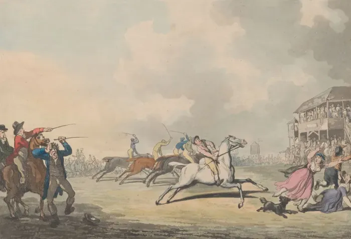 Framed Print : Running out of the Course, January 1, 1799. January 1, 1799. Creator: Thomas Rowlandson Framed Print : Running out of the Course, January 1, 1799. January 1, 1799. Creator: Thomas Rowlandson