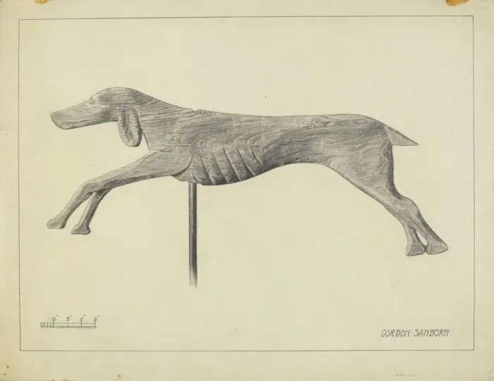Framed Print : Running Dog Weather Vane, c. 1936. Creator: Gordon Sanborn Framed Print : Running Dog Weather Vane, c. 1936. Creator: Gordon Sanborn