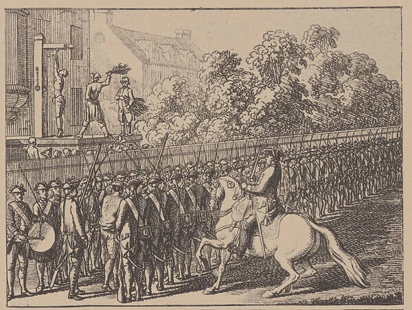 Running the gauntlet. Illustration from Elementartwerk by J. B. Basedow, 1774. Artist: Chodowiecki, Daniel Nikolaus (1726-1801)