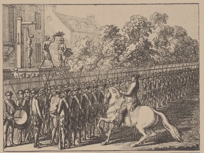 Framed Print : Running the gauntlet. Illustration from Elementartwerk by J. B. Basedow, 1774. Artist: Chodowiecki, Daniel Nikolaus (1726-1801) Framed Print : Running the gauntlet. Illustration from Elementartwerk by J. B. Basedow, 1774. Artist: Chodowiecki, Daniel Nikolaus (1726-1801)