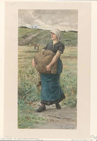 Running woman with a heavy bag, 1883. Creator: Ernst Witkamp