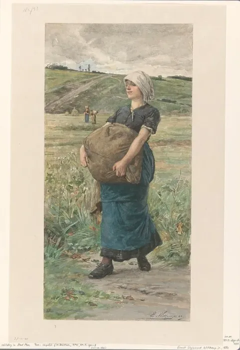 Framed Print : Running woman with a heavy bag, 1883. Creator: Ernst Witkamp Framed Print : Running woman with a heavy bag, 1883. Creator: Ernst Witkamp