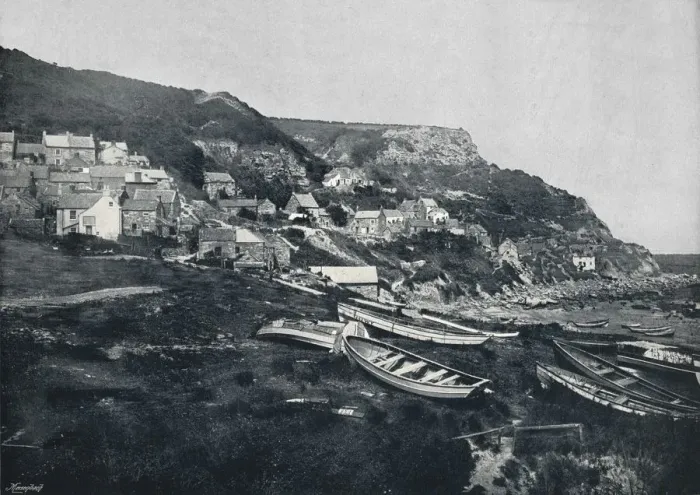 Framed Print : Runswick - The Village on the Cliffs, 1895 Framed Print : Runswick - The Village on the Cliffs, 1895