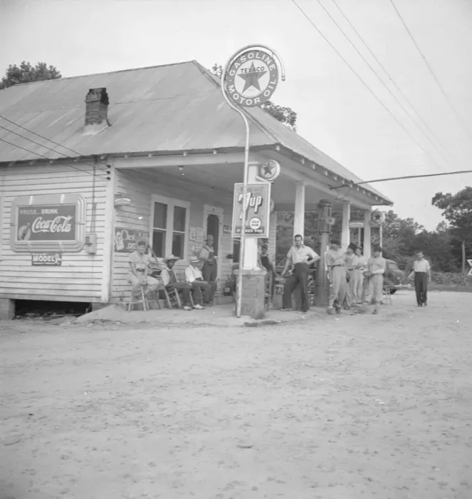 Framed Print : Rural filling station becomes community... 4 July, near Chapel Hill, North Carolina, 1939 Creator: Dorothea Lange Framed Print : Rural filling station becomes community... 4 July, near Chapel Hill, North Carolina, 1939 Creator: Dorothea Lange