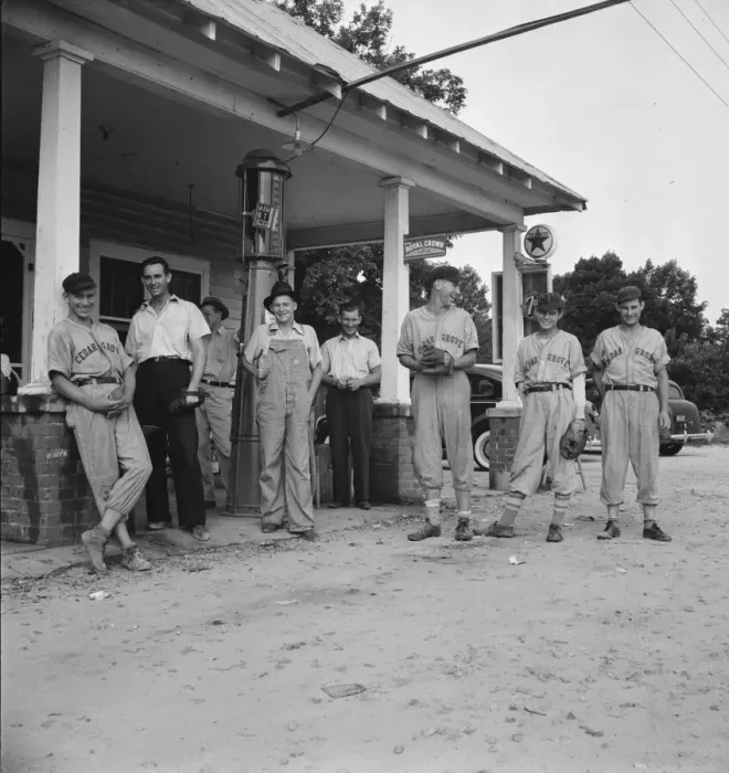 Framed Print : Rural filling stations become community centers, near Chapel Hill, North Carolina, 1939. Creator: Dorothea Lange Framed Print : Rural filling stations become community centers, near Chapel Hill, North Carolina, 1939. Creator: Dorothea Lange
