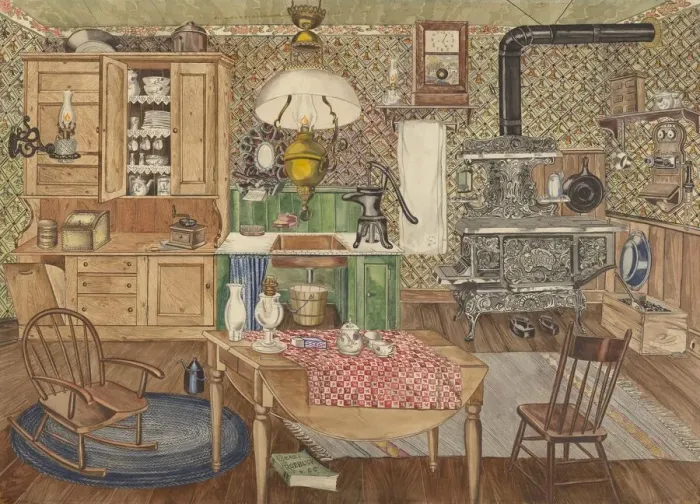 Framed Print : Rural Kitchen, 1935 / 1942. Creator: Perkins Harnly Framed Print : Rural Kitchen, 1935 / 1942. Creator: Perkins Harnly