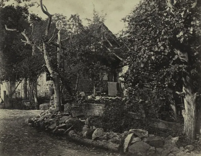 Framed Print : Rural Scene with Stone Building and Cross, c. 1857. Creator: Charles-Fortunat-Paul-Casimir Perier Framed Print : Rural Scene with Stone Building and Cross, c. 1857. Creator: Charles-Fortunat-Paul-Casimir Perier