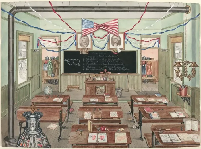 Framed Print : Rural School Room, 1900, 1935 / 1942. Creator: Perkins Harnly Framed Print : Rural School Room, 1900, 1935 / 1942. Creator: Perkins Harnly