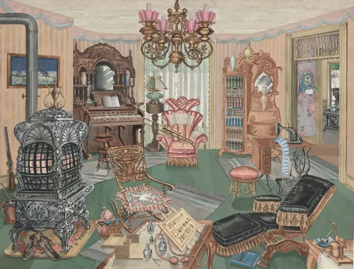 Framed Print : Rural Sitting Room, 1900, 1935 / 1942. Creator: Perkins Harnly Framed Print : Rural Sitting Room, 1900, 1935 / 1942. Creator: Perkins Harnly