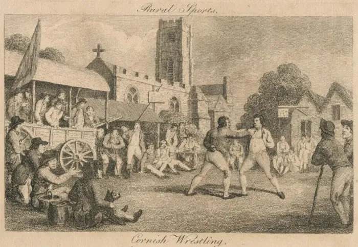 Framed Print : Rural Sports - Cornish Wrestling, late 18th-early 19th century. Creator: Unknown Framed Print : Rural Sports - Cornish Wrestling, late 18th-early 19th century. Creator: Unknown