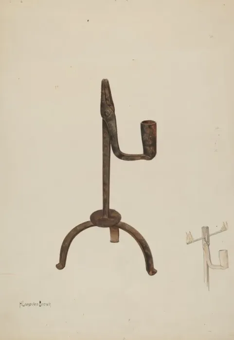 Framed Print : Rush Holder with Candle Socket, c. 1937. Creator: H. Langden Brown Framed Print : Rush Holder with Candle Socket, c. 1937. Creator: H. Langden Brown