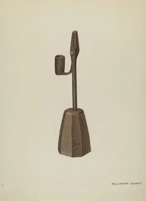 Framed Print : Rush Holder with Candle Socket, c. 1937. Creator: Wellington Blewett Framed Print : Rush Holder with Candle Socket, c. 1937. Creator: Wellington Blewett