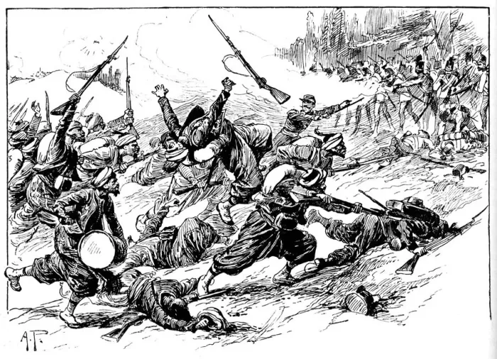 Framed Print : Rushing With Horrid Yells They Seized The Hill, 1902. Artist: AP Framed Print : Rushing With Horrid Yells They Seized The Hill, 1902. Artist: AP