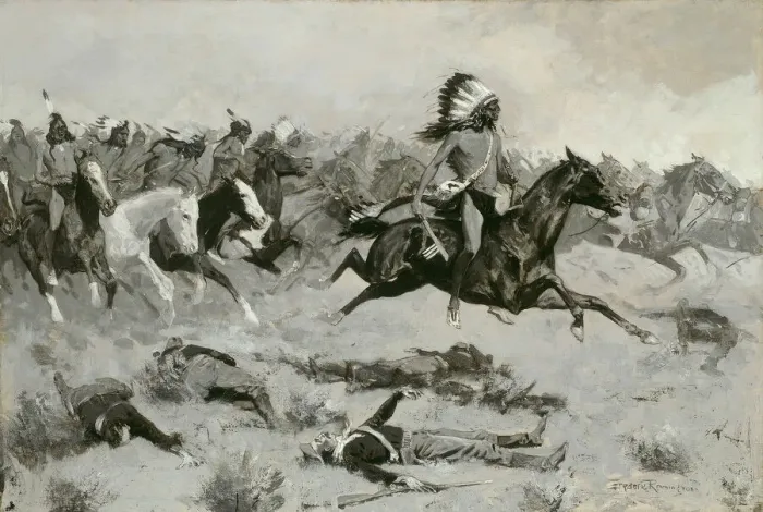 Framed Print : Rushing Red Lodges Passed through the Line, c. 1900. Creator: Frederic Remington Framed Print : Rushing Red Lodges Passed through the Line, c. 1900. Creator: Frederic Remington