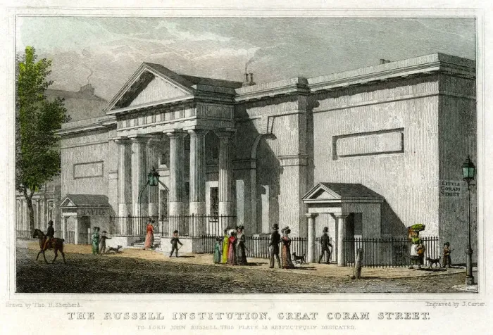 Framed Print : The Russell Institution, Great Coram Street, Bloomsbury, London, 1828. Artist: J Carter Framed Print : The Russell Institution, Great Coram Street, Bloomsbury, London, 1828. Artist: J Carter