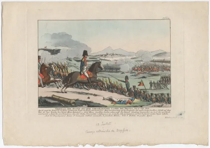 Framed Print : Russian attack from the entrenched camp at Dryssa on 15 July 1812. Artist: Campe, August Friedrich Andreas (1777-1846) Framed Print : Russian attack from the entrenched camp at Dryssa on 15 July 1812. Artist: Campe, August Friedrich Andreas (1777-1846)