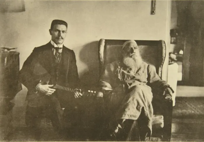 Framed Print : Russian author Leo Tolstoy with the balalaika player Boris Troyanovsky, Russia, 1909. Artist: Sophia Tolstaya Framed Print : Russian author Leo Tolstoy with the balalaika player Boris Troyanovsky, Russia, 1909. Artist: Sophia Tolstaya