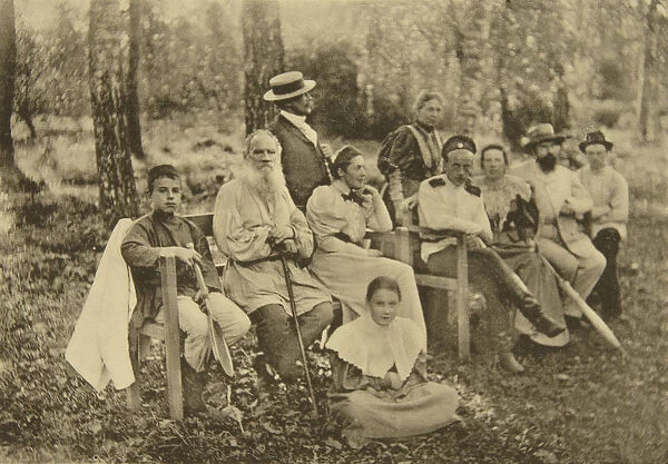 Russian author Leo Tolstoy with guests, Yasnaya Polyana, near Tula, Russia, 1895. Artist: Sophia Tolstaya