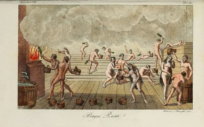 Framed Print : Russian bath. Illustration from Il costume antico e moderno o storia del governo? by Giulio Ferrario, 1831. Artist: Giarre, Luigi (1772-1844) Framed Print : Russian bath. Illustration from Il costume antico e moderno o storia del governo? by Giulio Ferrario, 1831. Artist: Giarre, Luigi (1772-1844)