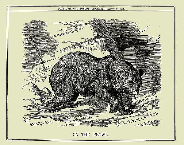 Russian Bear on the Prowl in Bulgaria, Armenia and Afghanistan (Punch magazine, 1886), 1886. Creator: Anonymous