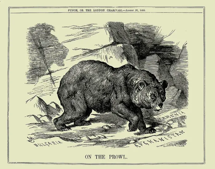 Framed Print : Russian Bear on the Prowl in Bulgaria, Armenia and Afghanistan (Punch magazine, 1886), 1886. Creator: Anonymous Framed Print : Russian Bear on the Prowl in Bulgaria, Armenia and Afghanistan (Punch magazine, 1886), 1886. Creator: Anonymous
