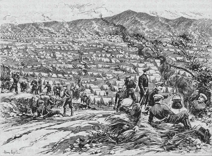 Framed Print : Russian Camp Outside Plevna, 1902. Artist: Henry Dustin Framed Print : Russian Camp Outside Plevna, 1902. Artist: Henry Dustin