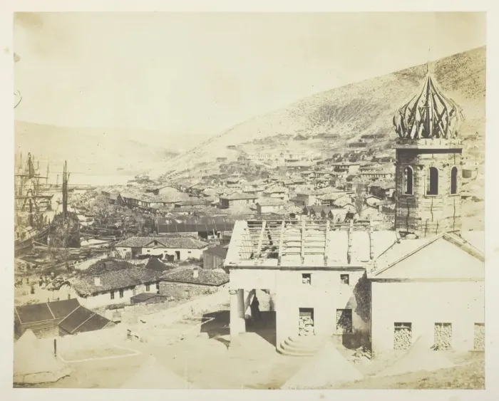 Framed Print : The Russian Church & Town of Balaklava, 1855. Creator: Roger Fenton Framed Print : The Russian Church & Town of Balaklava, 1855. Creator: Roger Fenton