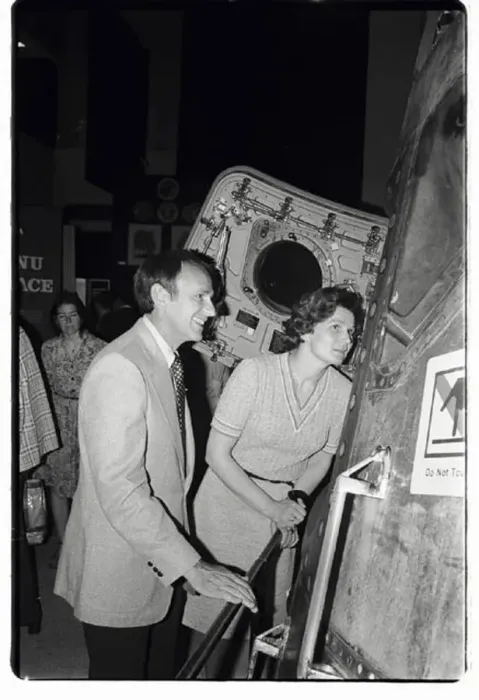 : Russian cosmonaut Valentina Tereshkova looks at the Apollo Command Module, Houston, Texas : Russian cosmonaut Valentina Tereshkova looks at the Apollo Command Module, Houston, Texas