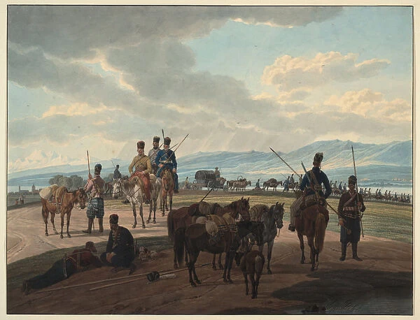 Russian Cossacks on march, 1804. Artist: Kobell, Wilhelm, Ritter von (1766-1853)