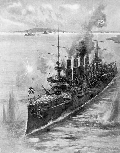 Russian cruiser under fire, Russo-Japanese War, 1904-5